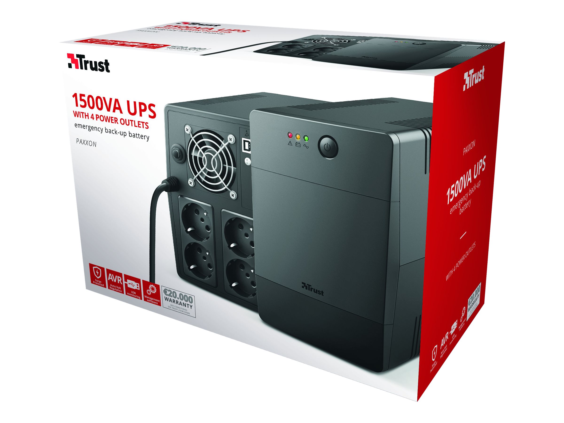 Trust Paxxon alimentation d'énergie non interruptible 1,5 kVA 900 W 4 sortie(s) CA