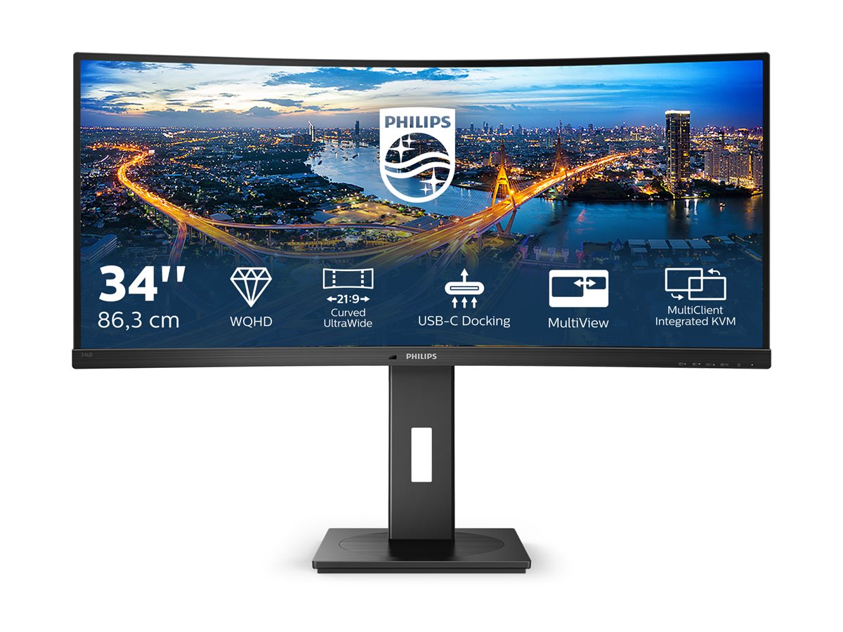 PHILIPS 346B1C 34inch USB-C DOCKING DISPLAY 3440x1440 Curved VA 21:9 5ms GtG HAS USB-C/DP/HDMI RJ45 USB HUB Speakers VESA