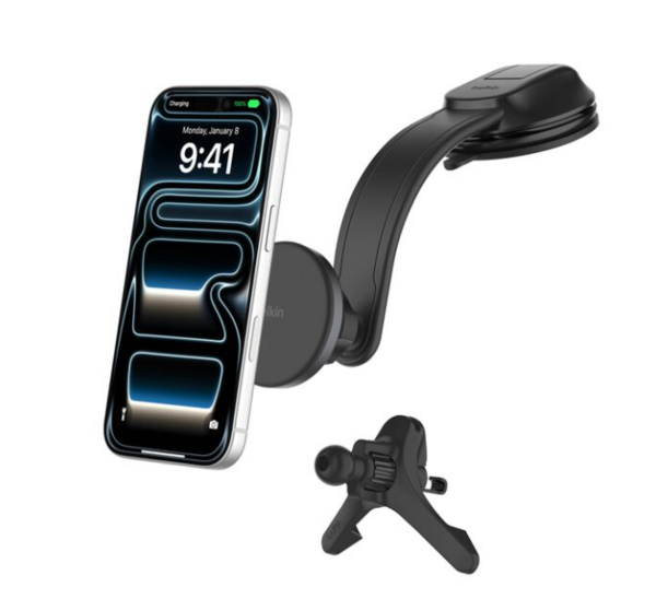 BELKIN 15W Qi2 Wireless In-Car Charger with Vent & Dash Mount + 30W CLA