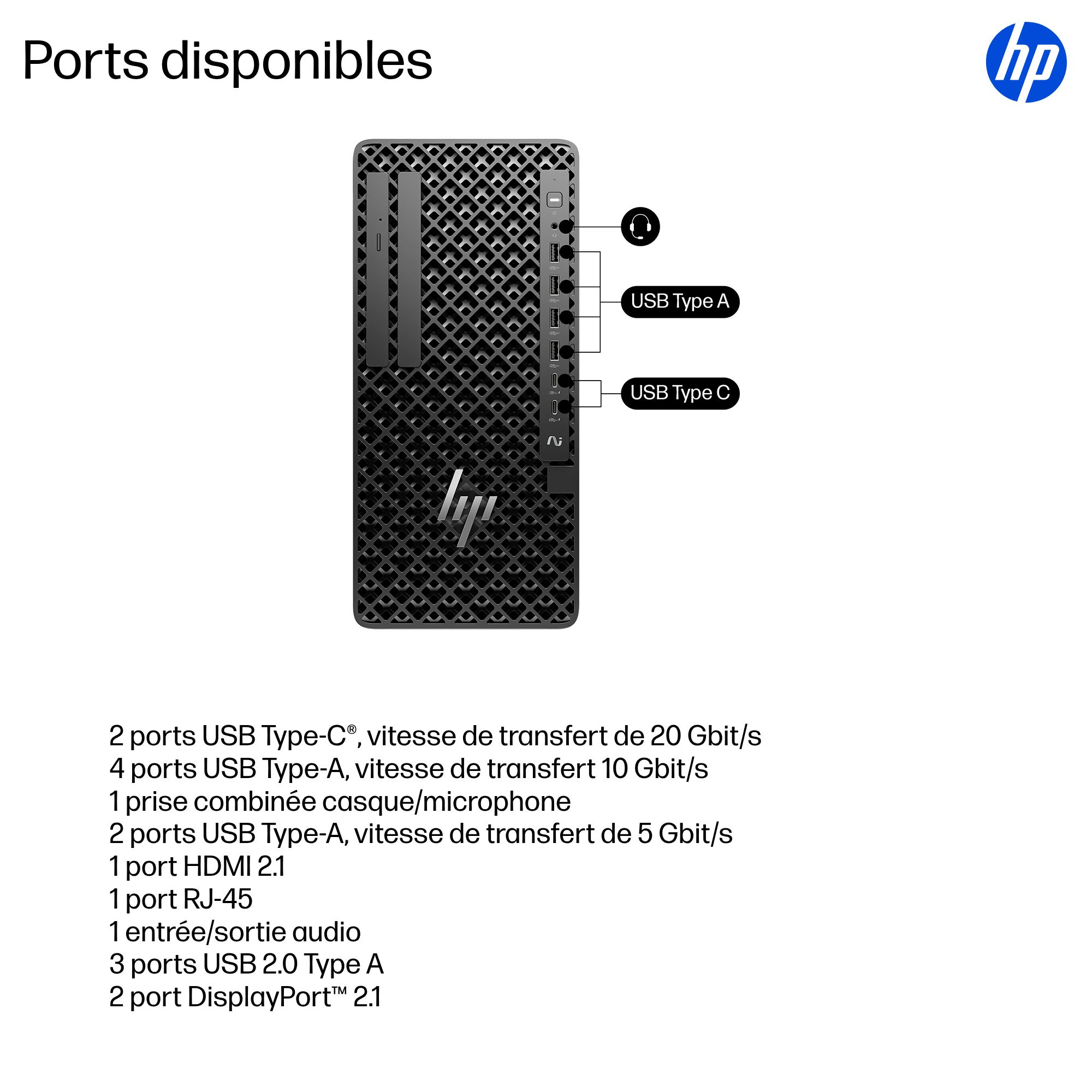 HP Z1 Tower G1i Intel Core Ultra 7 265 16 Go DDR5-SDRAM 512 Go SSD NVIDIA RTX A400 Windows 11 Pro Station de travail AI Workstation, AI PC Noir