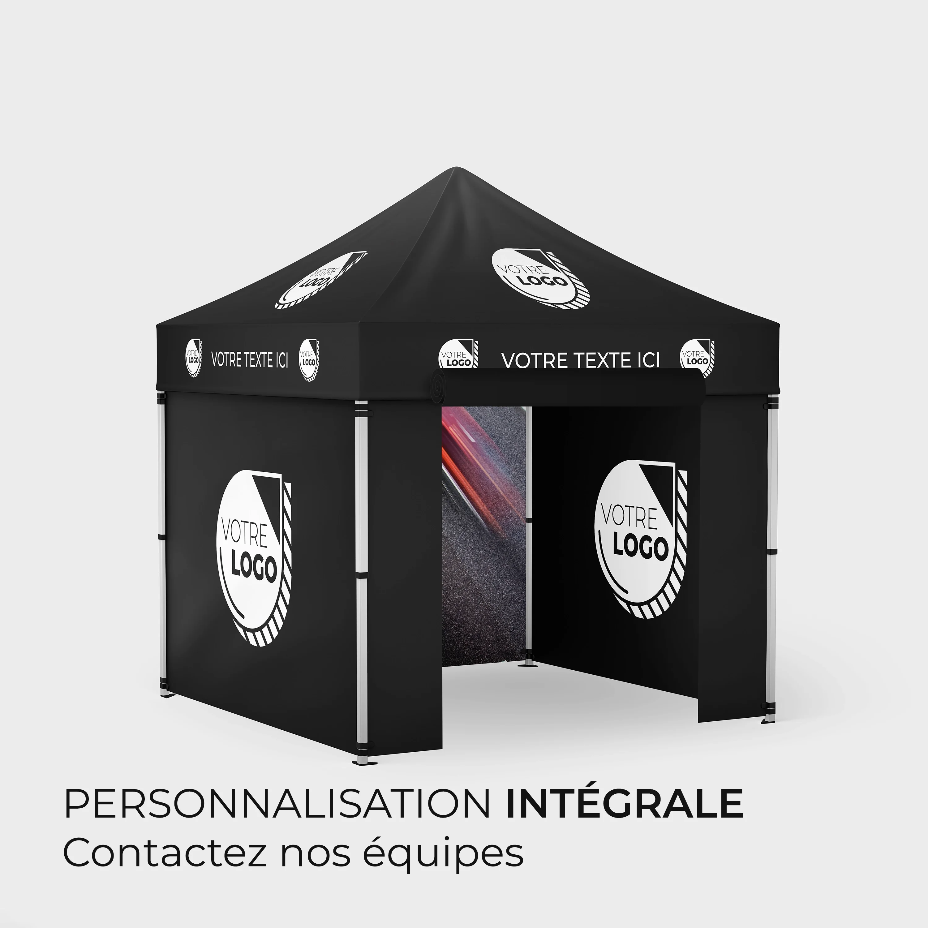 TENTE PERSONNALISÉE AVEC PORTE - 4 COTÉS + TOIT