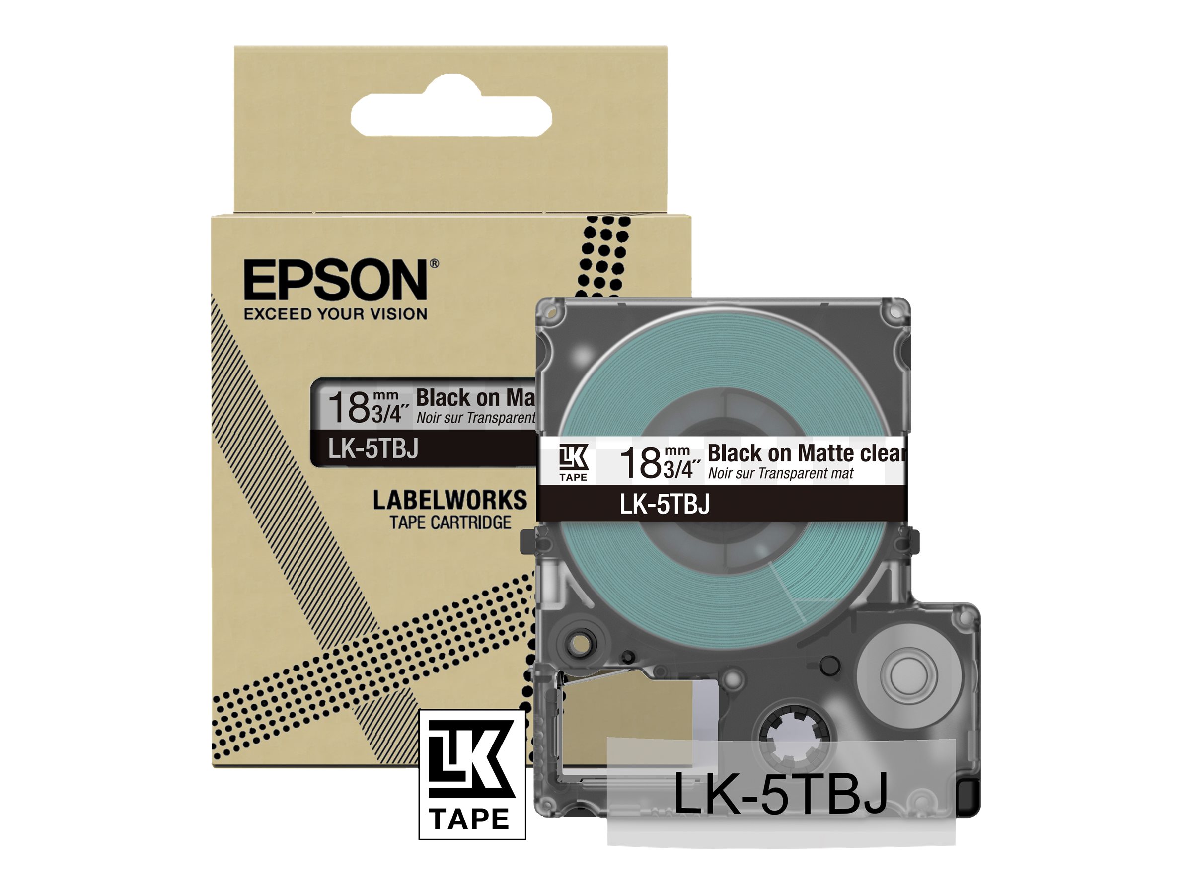EPSON Matte Tape Clear/Black 18mm 8m LK-5TBJ