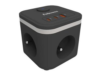 FELLOWES POWER CUBE TYPE E - NOIR MULTI PRISE Équipé de 3 x prises de courant 230v 1 x port USB-A 18W max et 2 x ports USB-C 20W max
