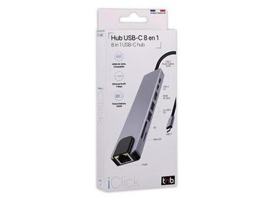TNB iClick - Hub USB-C 8 en 1 - en aluminium