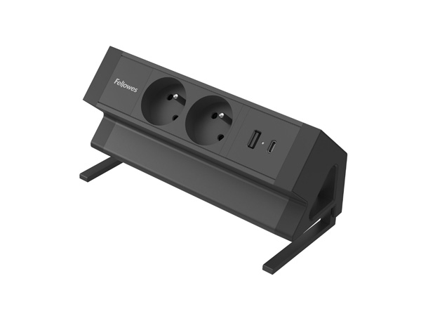 FELLOWES PRISE POUR BUREAU ÉLECTRIQUE TYPE E - NOIR Équipé de 2 x prise de courant 230v 1 x port USB-A 18w max et 1 x port USB-C