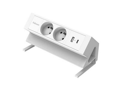 FELLOWES PRISE POUR BUREAU ÉLECTRIQUE TYPE E - BLANC Équipé de 2 x prise de courant 230v 1 x port USB-A 18w max et 1 x port USB-C