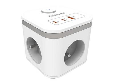 FELLOWES POWER CUBE TYPE E - BLANC MULTI PRISE Équipé de 3 x prises de courant 230v 1 x port USB-A 18W max et 2 x ports USB-C 20W