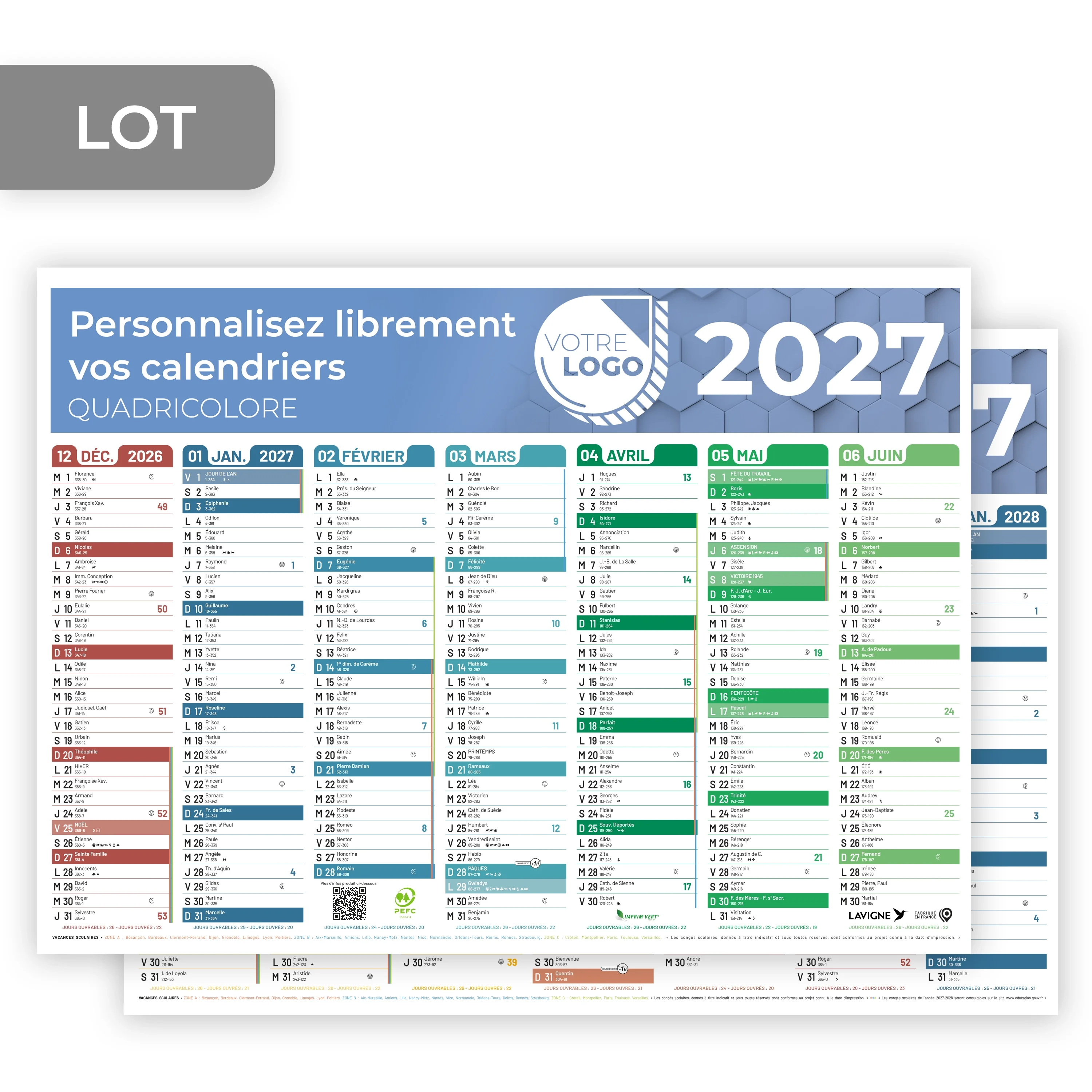 CALENDRIER COULEUR (53 x 40,5 CM) - PERSONNALISABLE