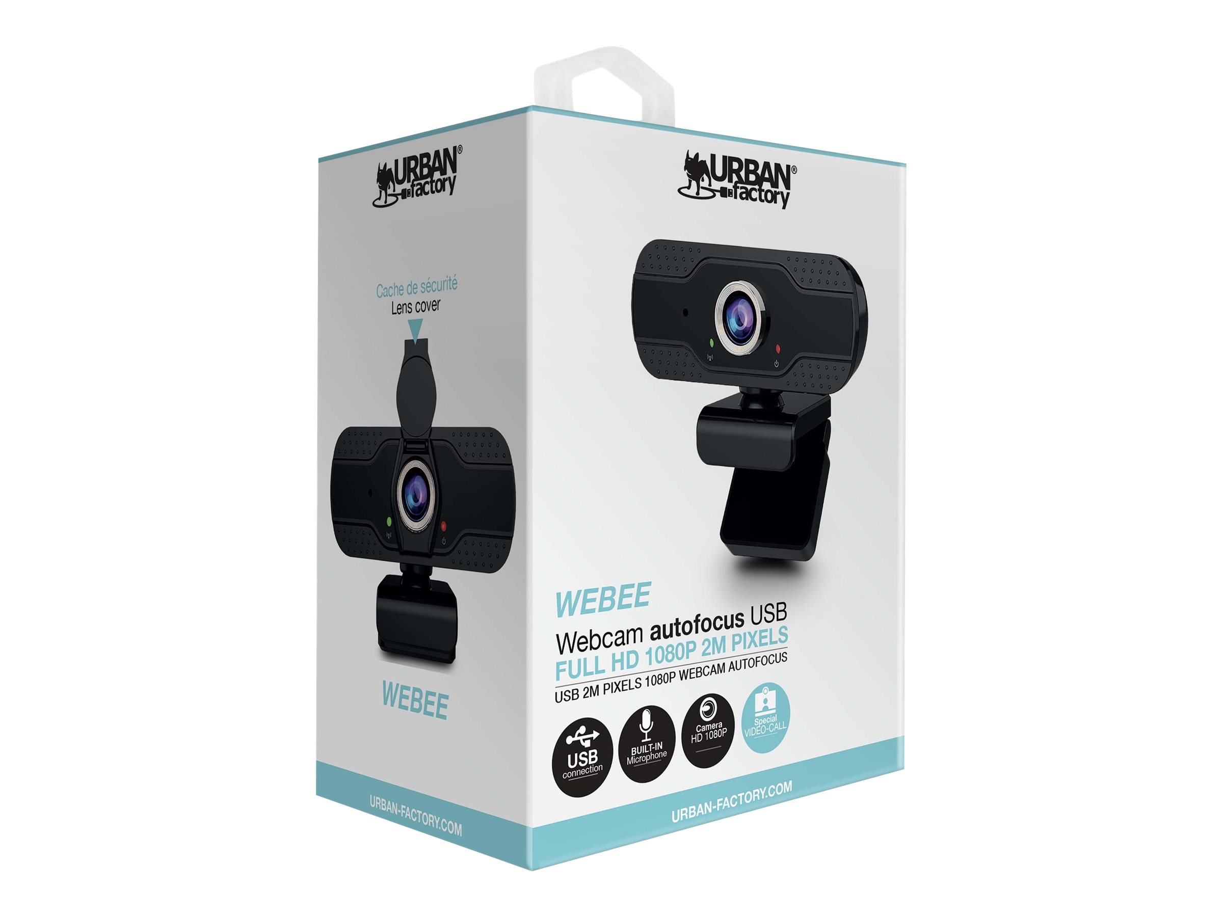 URBAN FACTORY Webcam USB Full HD 1080P 2M Pixels Autofocus