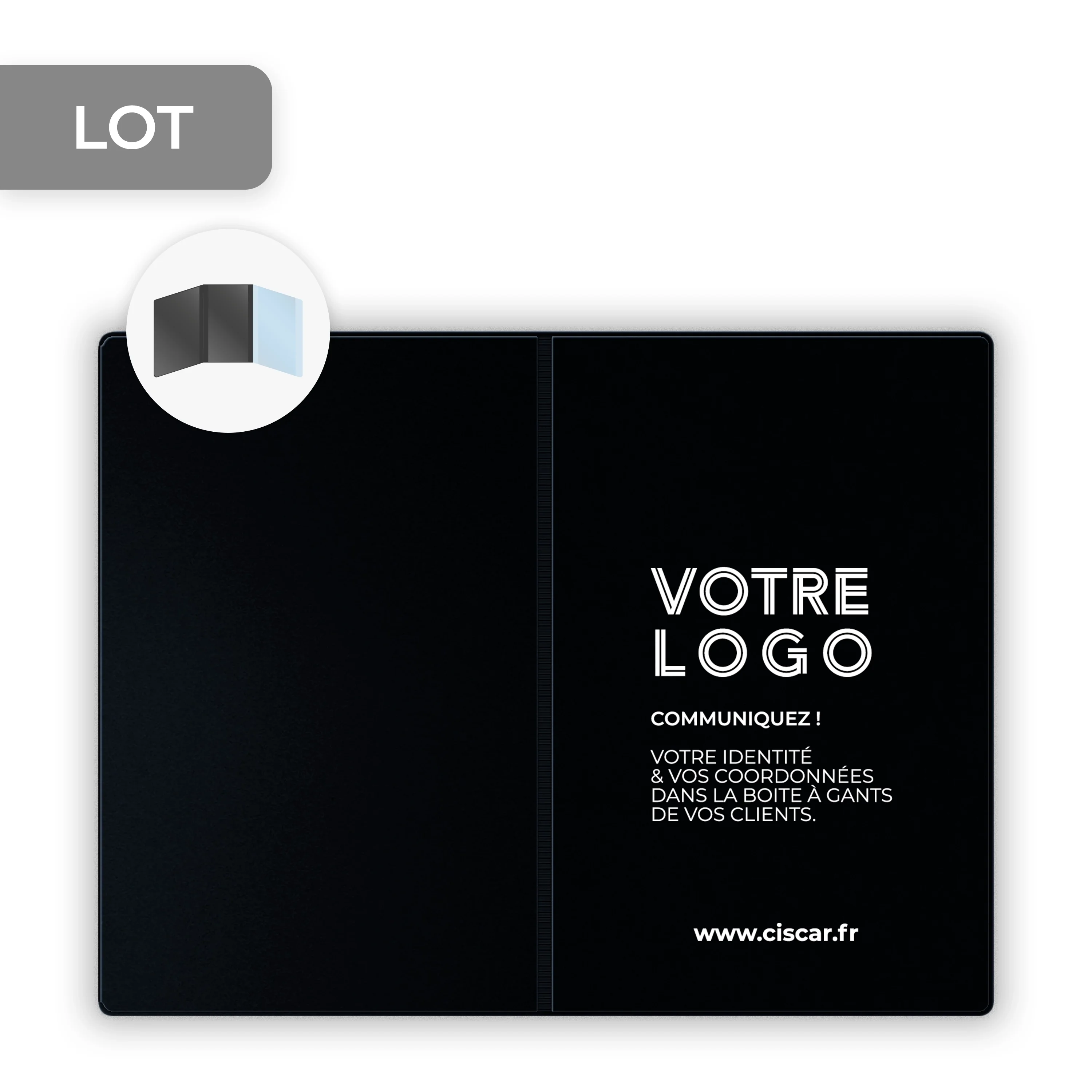 ETUIS CARTE GRISE TRIO GOMME 3 VOLETS - PERSONNALISATION RECTO