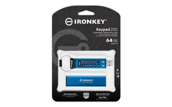 KINGSTON 64Go IronKey Keypad 200 FIPS 140-3 Lvl 3 Pending AES-256 Encrypted