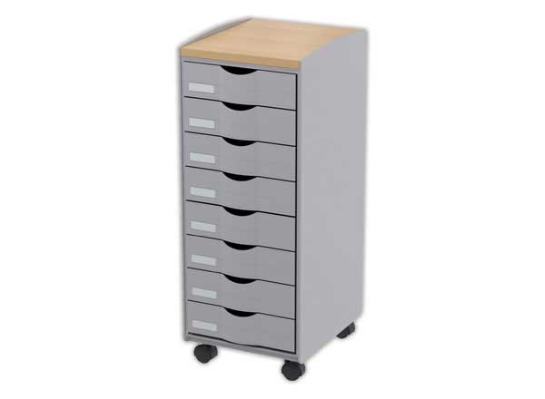 1 Meuble 8 Tiroirs mobile - polystyrène gris