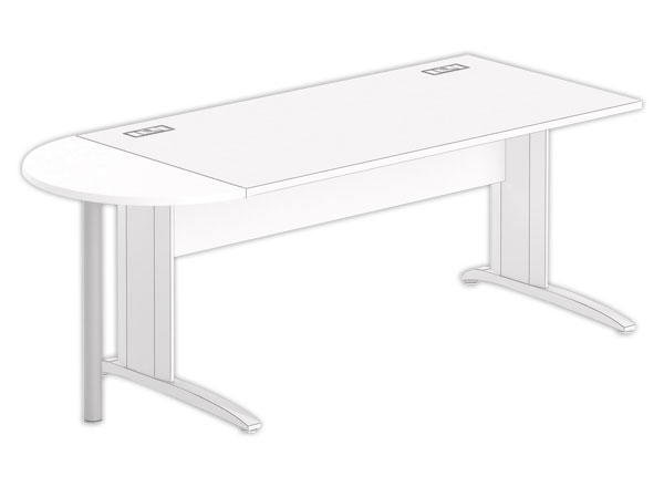 1 1/2 lune bureau rectangulaire blanc/alu