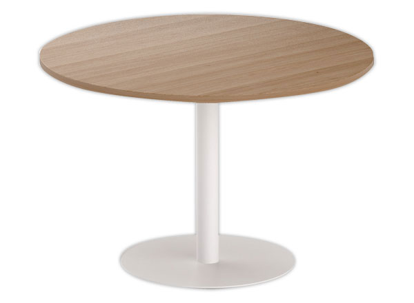1 Table ronde diam 116 cm plateau noyer pied blanc pied tulipe