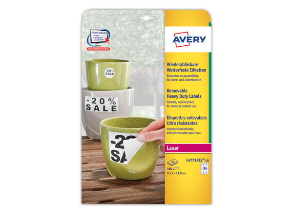 1 Etui de 20 Planches d'étiquettes inaltérables laser AVERY 63,5x33,9mm