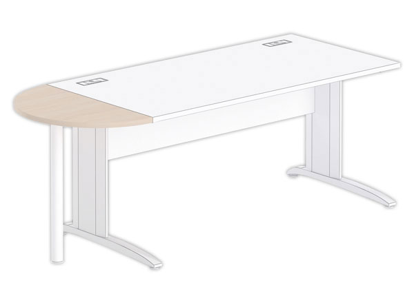 1 1/2 lune bureau rectangulaire acacia clair/blanc