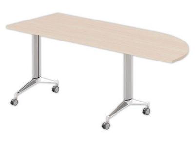 1 Table rabattable avec roulettes 190x70 angle gauche acacia clair/alu