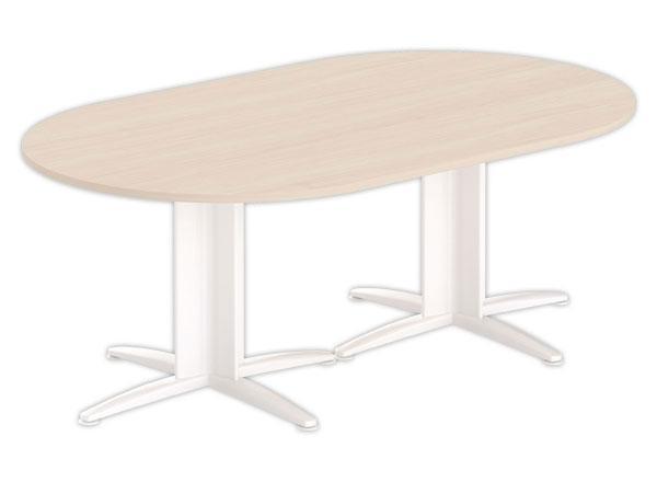 1 Table réunion ovale 200x120 acacia/blanc