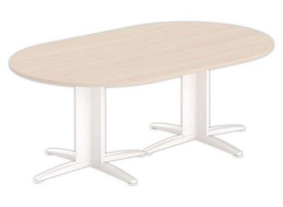 1 Table réunion ovale 200x120 acacia/blanc