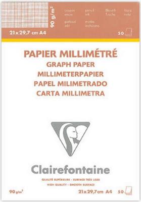 1 BLOC PAP VELIN MILLIMETRE ENCOLLE A4 50 Feuilles 90g