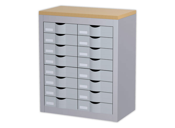 1 Meuble 16 tiroirs 2 colonnes PAPERFLOWmétal - coloris aluminium