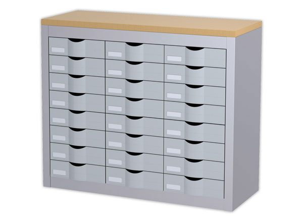 1 Meuble 24 tiroirs 3 colonnes PAPERFLOWmétal - coloris aluminium
