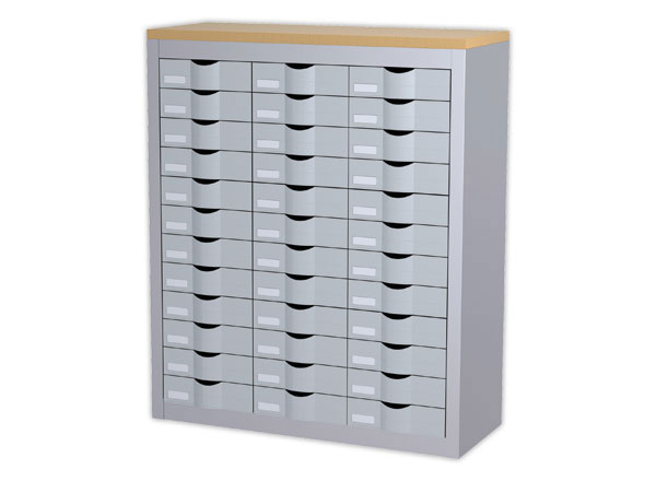 1 Meuble 36 tiroirs 3 colonnes PAPERFLOWmétal - coloris aluminium