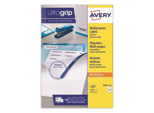 1 Boite de 100 Planches d'étiquettes multiusages AVERY 70x35 mm soit 2400 étiq/boîte