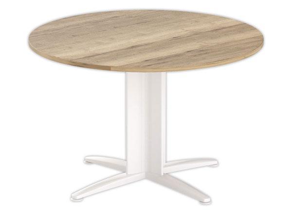 1 Table réunion ronde diam. 116cm chêne veiné/blanc