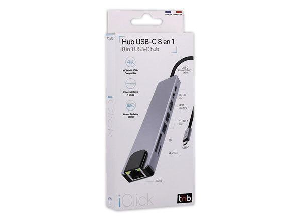 TNB iClick - Hub USB-C 8 en 1 - en aluminium