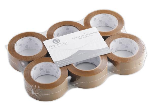 1 Pack de 6 Rouleaux d'adhésif d'emballage FIDUCIAL en polypro - 100 m x 48 mm