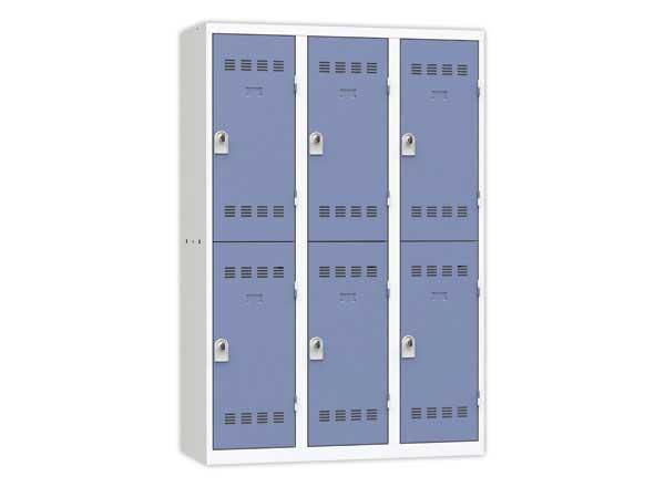 1 Vestiaire multicases 3 col. de 2 casesH.180 x L.120cm gris/bleu