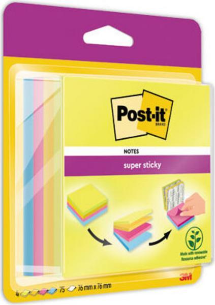 1 Bloc cube Super Sticky Post-it® 4 Couleurs Easy Select, 76x76mm