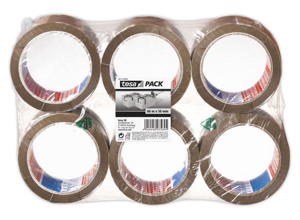1 Lot de 6 Adhésifs d'emballage TESA polypropylène havane 66 mx50mm