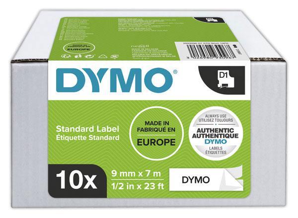 1 Boite de 10 Ruban pour titreuse DYMO D1 9mm blanc impression noire