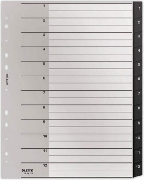 1 Jeu d'intercalaires numériques extra larges LEITZ Recycle - PP- A4-12T