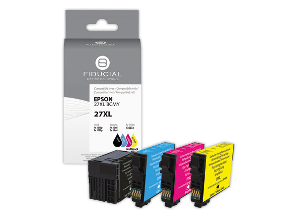 1 Pack de 4 Pack cartouches Epson 27XL noire et couleurs compatible FIDUCIAL