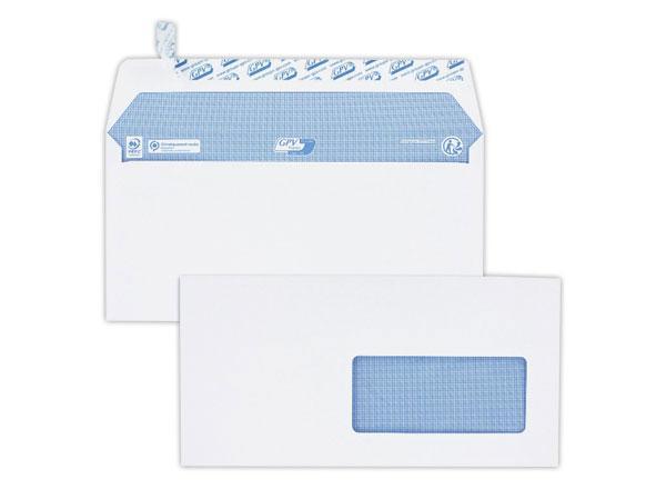 1 Boite de 200 Enveloppes Extra blanches DL 110x220 100 g fenêtre 45x100 bande protec
