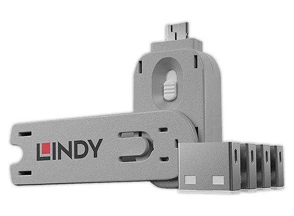 LINDY Clé USB et 4 bloqueurs de ports USB Blanc