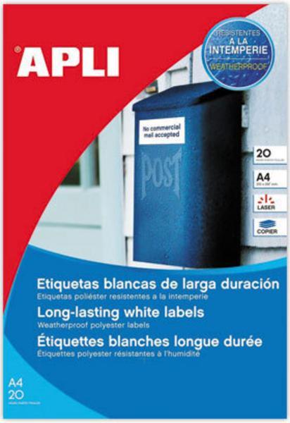 1 Lot de 20 Planches d'étiquettes polyester laser/cop  99,1x57 mm 200 étiq blanc.