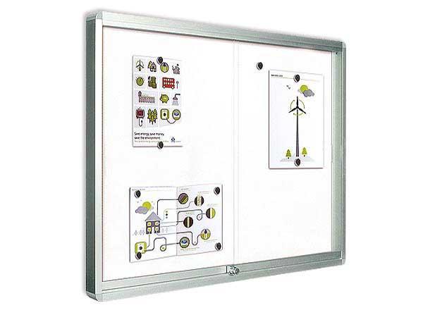 1 Vitrine d'intérieur coulissante 12 x A4 fond métallique