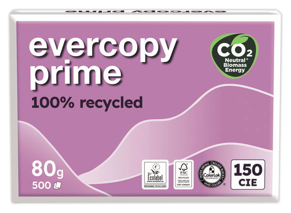 1 Carton de 5 Ramettes 500f. de papier recyclé 100% EVERCOPY PRIME A4 80G