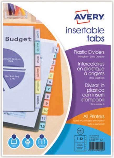 1 Jeu d'intercalaires AVERY A4+ format pochette - 12 touches