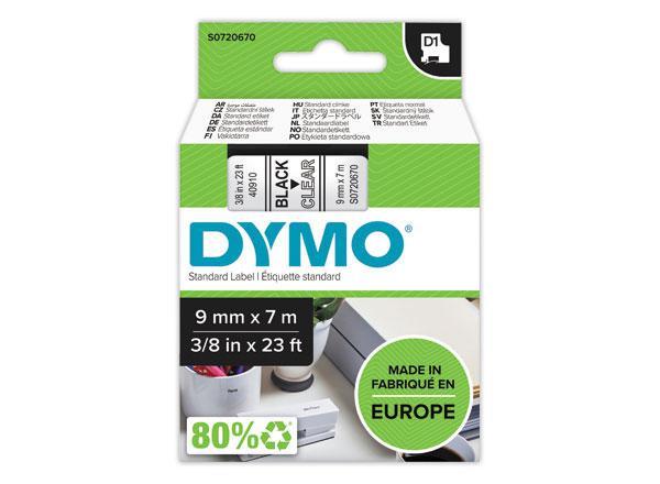 1 Ruban pour titreuse DYMO D1 9mm transparent impression noire