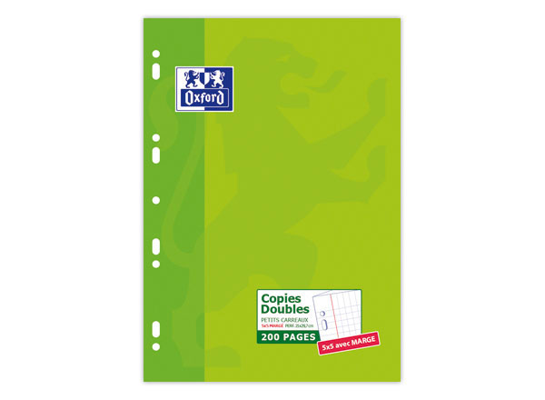 1 Etui de 50 Copies doubles Oxford, avec marge, A4,perforé, 5x5, 90g, 200 p.