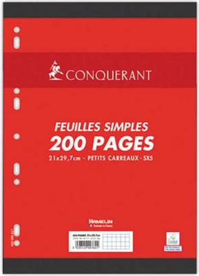 1 Etui de 100 Feuillets mobiles Conquérant, Sans marge, A4, 5x5, 90g, 200 pages perf
