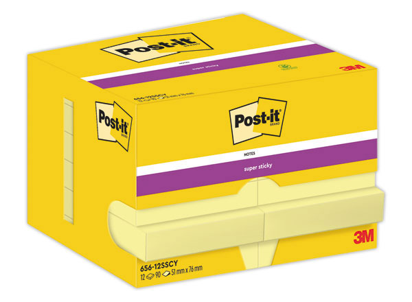 1 Lot de 12 Notes Super Sticky 5,1 x 7,6 cm 90F Jaune Pastel