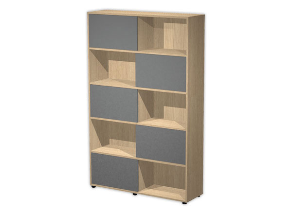 1 Bibliothèque chêne 10 cases 5 portes anthracite montée