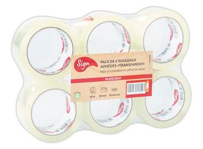 1 Lot de 6 rouleaux adhésif emballage polypropylène transparent - 66m x 48mm 50 µ