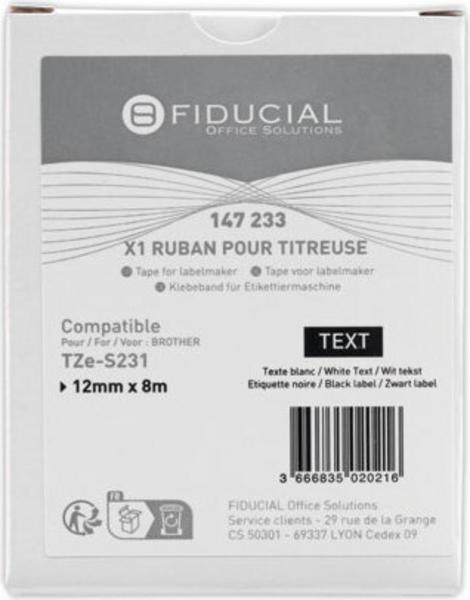 1 Ruban comp BROTHER TZSE 231 12mm blancimpression noire LAM